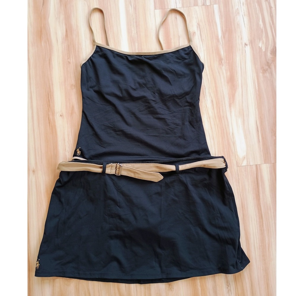 Ralph Lauren Black Tan Belted One Piece Swimsuit and Skirt Set Size 12 L